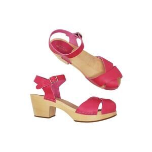 Swedish Hasbeens Mirja Heeled Clog Sandals Strappy Peep Toe Cherry Pink 41 US 11
